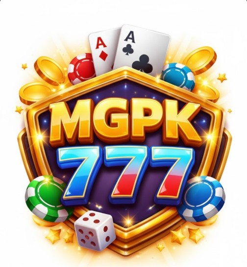 MGPK 777 Game logo with colorful casino elements, dice, poker chips, and playing cards, representing online prediction and casino games.