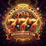 777 Plus Game APK logo with casino slots, poker chips, and mobile gaming interface